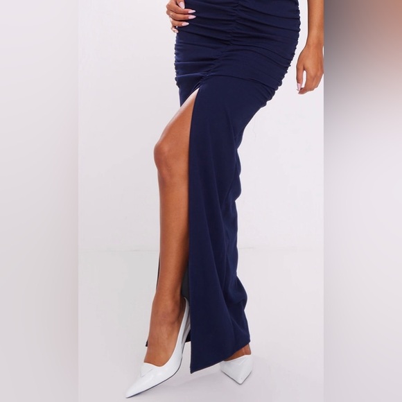 Navy One Shoulder Midaxi Dress - Picture 4 of 7